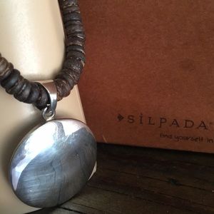Silpada Sterling Silver pendant with coconut shell pooka style necklace. Box too